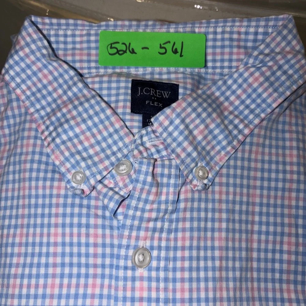 J.Crew‎ Flex Mens XL Short Sleeve Button Down Shirt Blue Pink Gingham Plaid XL